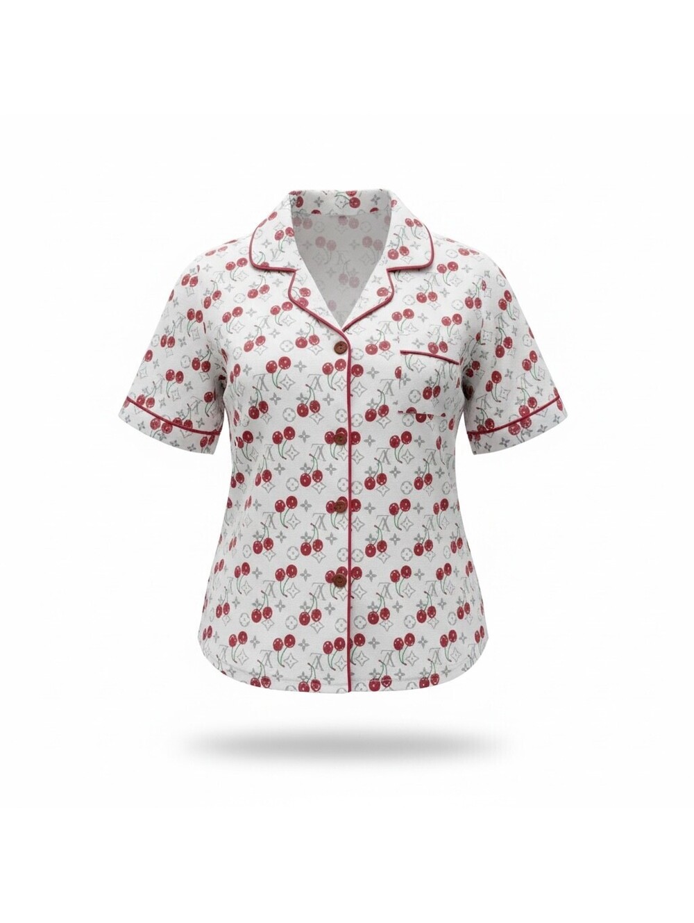 Cherry Print Pajama Set XXL White Red Short Sleeve
